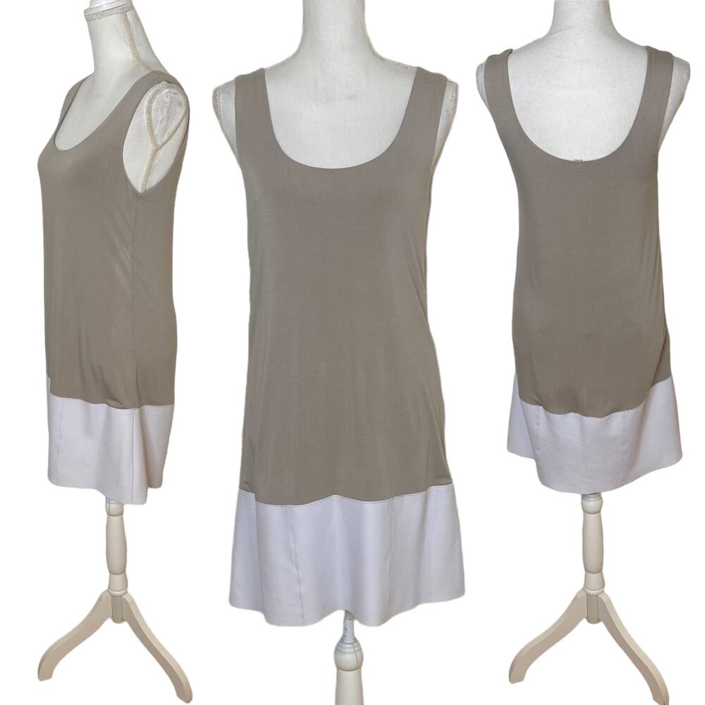 Bailey 44 Dress Genuine Leather Trim Jersey Stretch Knit Tank Dress Womens M